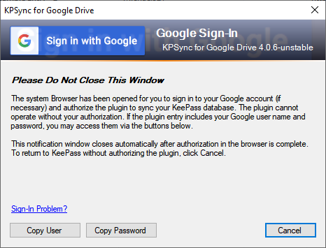 enpass sync error google drive asks for password