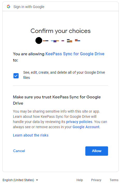 keepass google drive not syncing